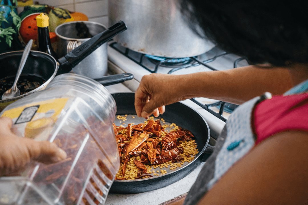 Preparing a home-cooked meal on a stovetop